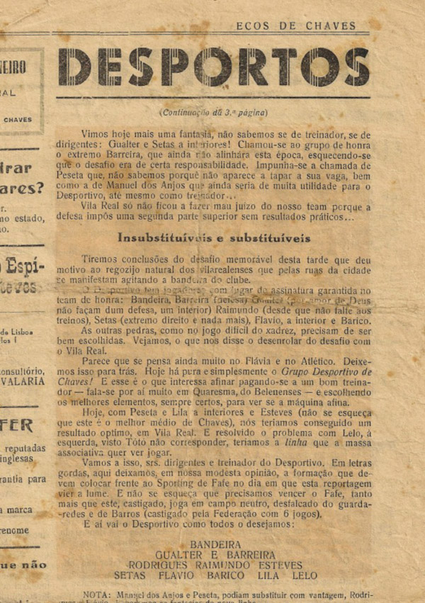 Peseta: O primeiro treinador do GD Chaves